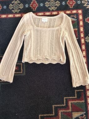 Pink Rose Soft Cream Open-Knit Square Neck Sweater